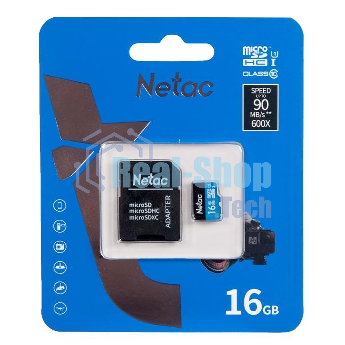 Флеш карта microSDHC 16Gb Netac P500 NT02P500STN-016G-R (с SD адаптером) 80Mb/s