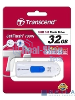 Флешка USB Transcend JetFlash 790 (TS32GJF790W), 32Gb, USB 3.0, R/W 90/40, белый/синий