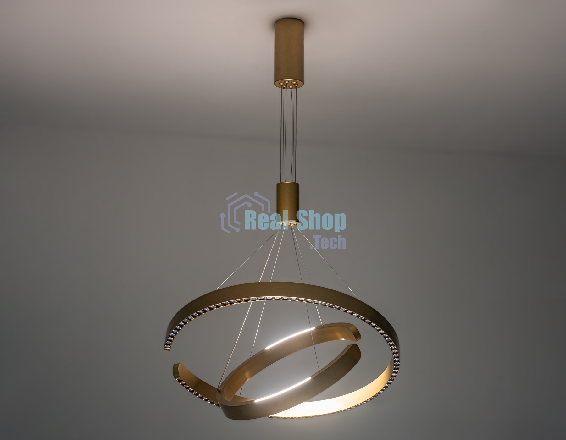 Подвесной светодиодный светильник Ambrella light FL5885/2 GD золото 45W 3000K/4200K/6400K D600/400*1200 (без ПДУ)