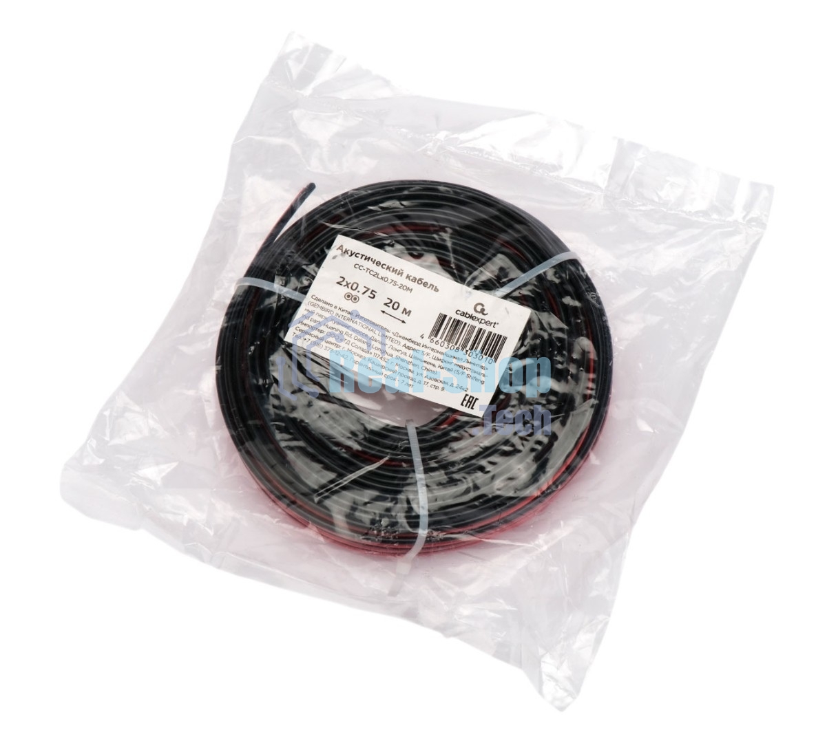 Акустический кабель Cablexpert CC-TC2Lx0.75-20M, 2x0.75мм2, 20м, черно-красный, пакет