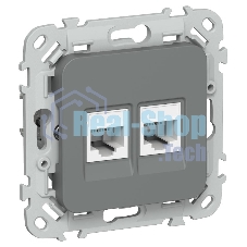 FLITE Розетка 2-ая компьютерная RJ45 кат.5Е UTP РК5е-2-0-ФлМА мокрый асфальт | FI-K22-1-K80 | IEK