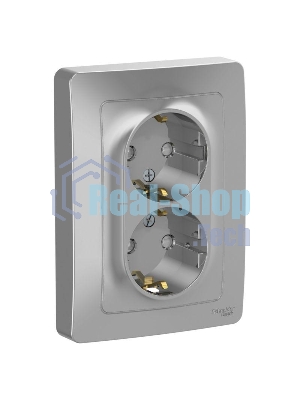 Розетка двойная с заземлением со шторк., 16А, 250В, алюминий С/У