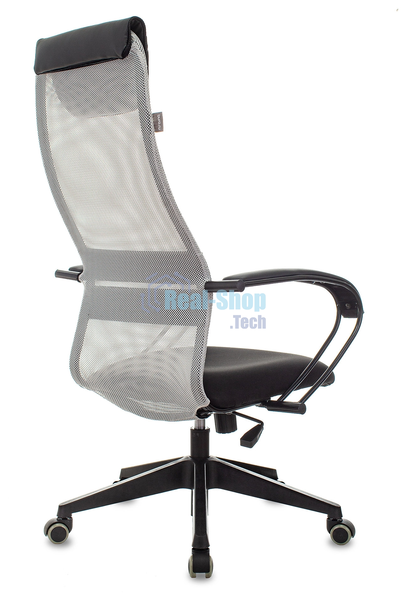 Кресло руководителя Бюрократ CH-607 TW-02 светло-серый, сиденье черный, сетка/ткань, с подголов. крестовина пластик