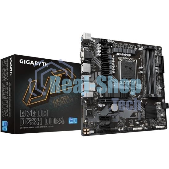 Материнская плата Gigabyte B760M DS3H DDR4, LGA 1700, Intel B760, 4xDDR4, 4xSATA, 2xM.2, 1xPCIe 4.0 x16, 2xPCIe x1, 1xHDMI, 1xDP, 1xVGA, 1x 2.5Gb LAN, 3xUSB-A 3.2 Gen 1, 1xUSB-C 3.2 Gen 2, 2xUSB-A 2.0, 3x3.5 мм, 7.1, mATX