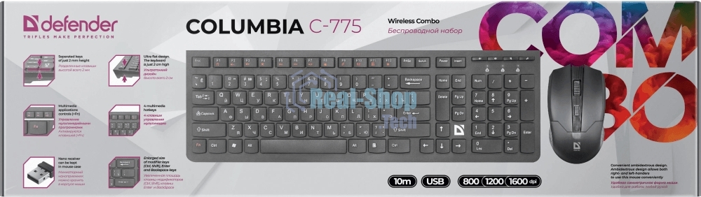 Комплект беспроводной клавиатура/мышь Defender COLUMBIA C-775 RU черный