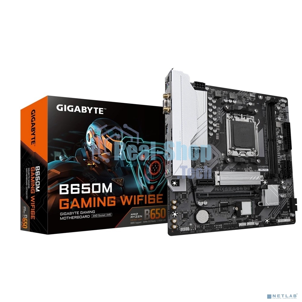 Материнская плата Gigabyte B650M GAMING WIFI6E, AM5, AMD B650, 2xDDR5, 4xSATA, 1xM.2, 1xPCIe 4.0 x16, 1xPCIe 3.0 x1, 1xD-Sub, 1xHDMI (v2.1), 1x2.5Gb LAN, Wi-Fi 6, Bluetooth 5.3, 2xUSB-A 5Gbps, 5xUSB-A 2.0, 3x3.5 мм, 7.1, mATX