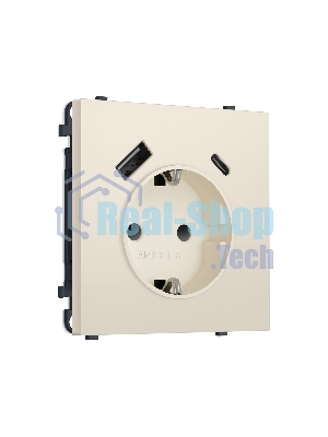 Комплект механизма электрической розетки SIGMA Бежевый матовый 2USB A+C 20W (быст. зар.) с/з с/ш 16A-250V QUANT PRO (SP3300, PR160)
