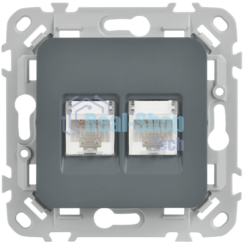FLITE Розетка 2-ая компьютерная RJ45 кат.5Е UTP РК5е-2-0-ФлМА мокрый асфальт | FI-K22-1-K80 | IEK
