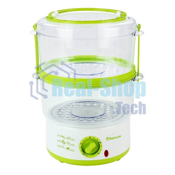 Пароварка электрическая Sakura SA-7213GR 2ч (5,0л) 500Вт бел/зел
