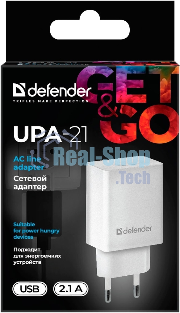 Сетевой адаптер питания Defender 1xUSB, 5V/2.1А, белый (UPA-21)