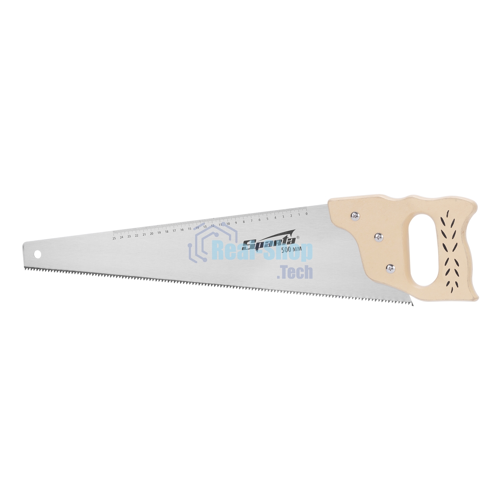 Ножовка по дереву Sparta 400 мм, 7-8 ТРI, каленый зуб, линейка, деревянная рукоятка