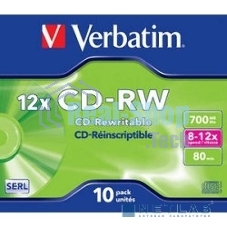 Диск CD-RW Verbatim 700Mb 12x Jewel case (10шт) (43148)