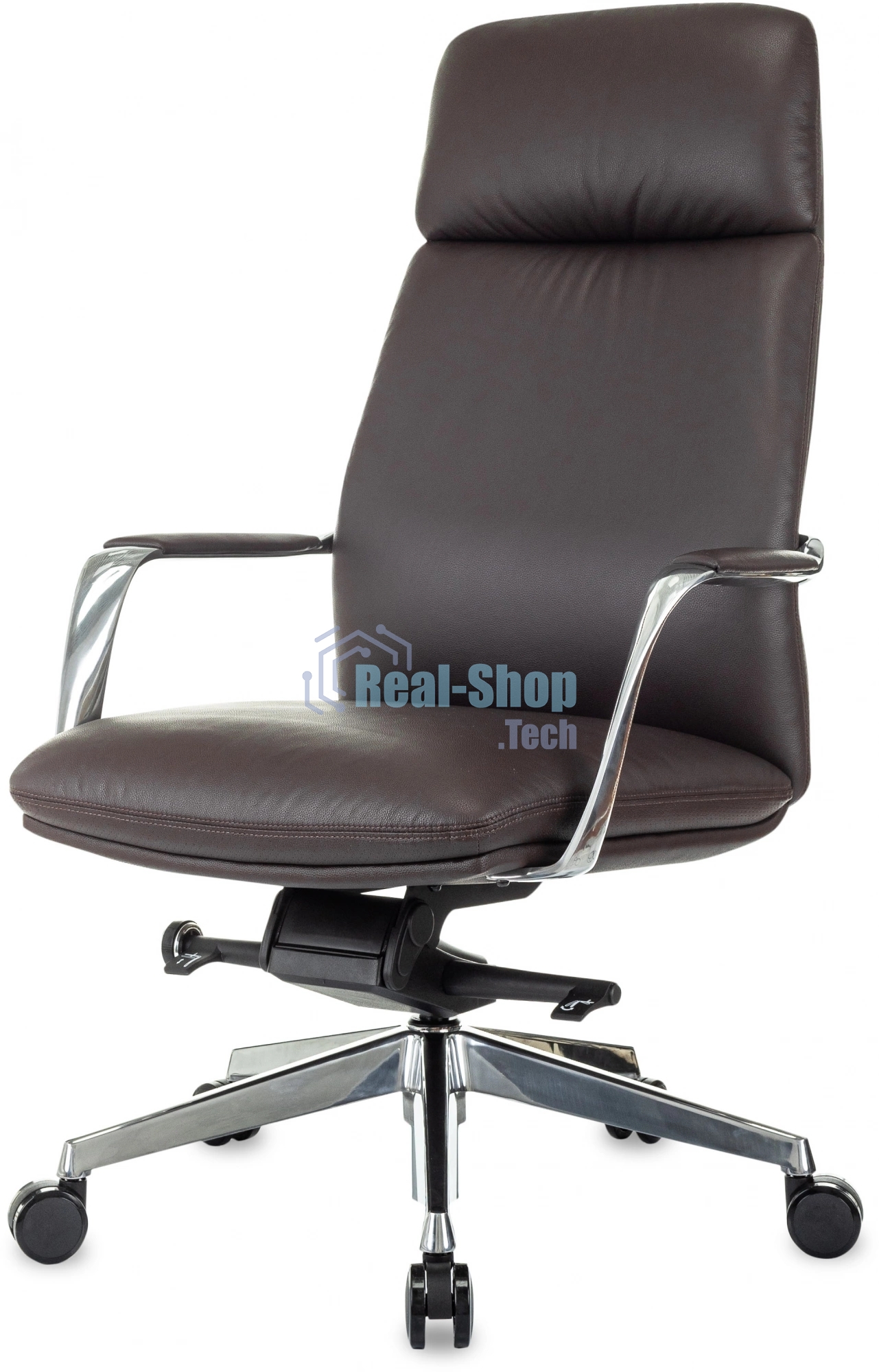 Кресло руководителя Бюрократ VEGA коричневый, кожа, крестов. алюминий