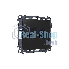 Комплект механизма компьютерной двойной розетки RJ-45 (8P8C) CAT6 с автоматической защитной шторкой ALFA Черный матовый QUANT (AP8121, VM189) MA812110