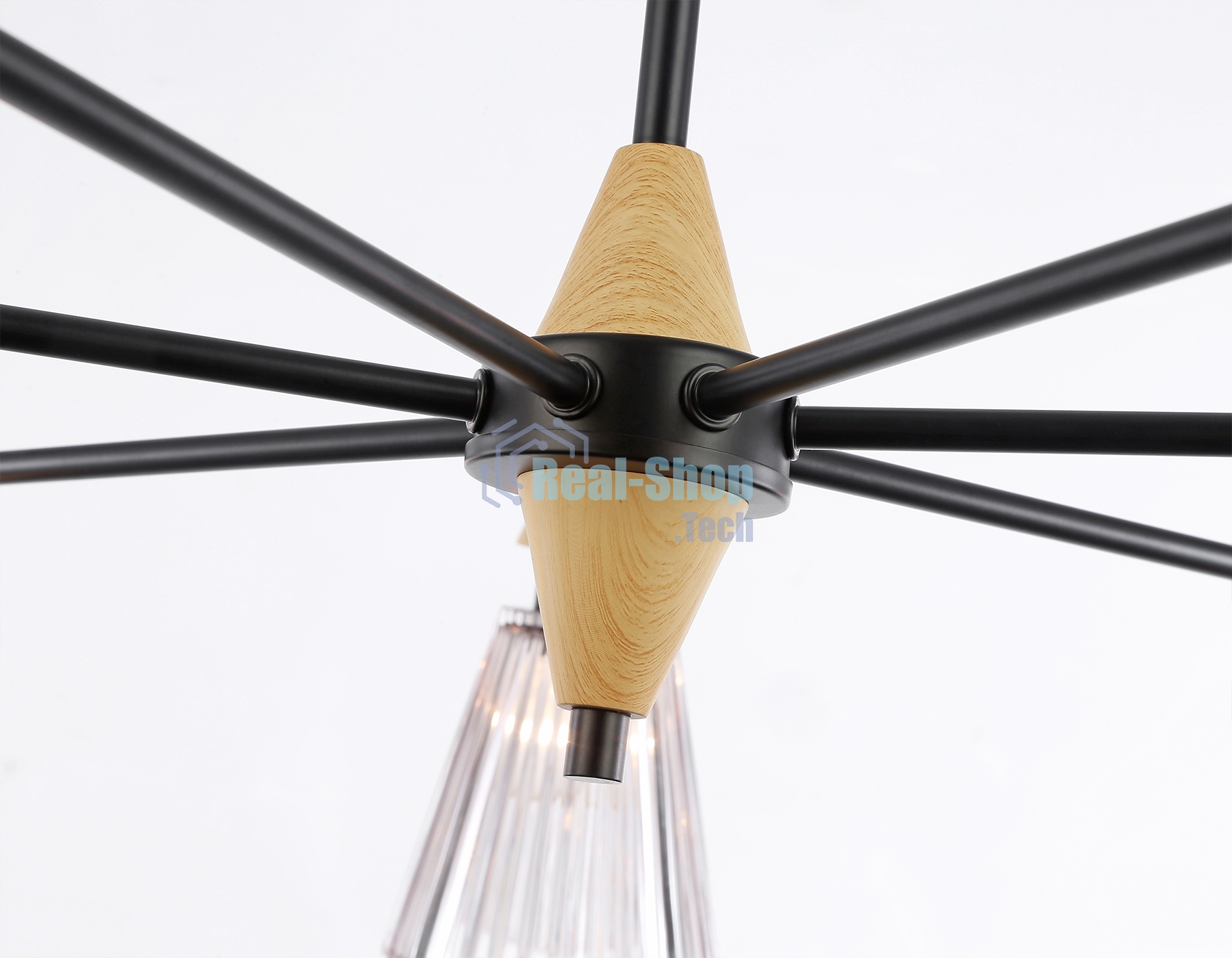 Люстра Ambrella light LH58116/7 BK/LW/SM черный/светлое дерево/дымчатый E14*7 max 40W D750*390