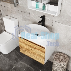 Комплект для ванной, 4 предмета (Тумба Bau Dream Blackwood 60, раковина BAU Nimb 50х36, смеситель для раковины высокий Hotel Black, черный, выпуск клик клак, черный)