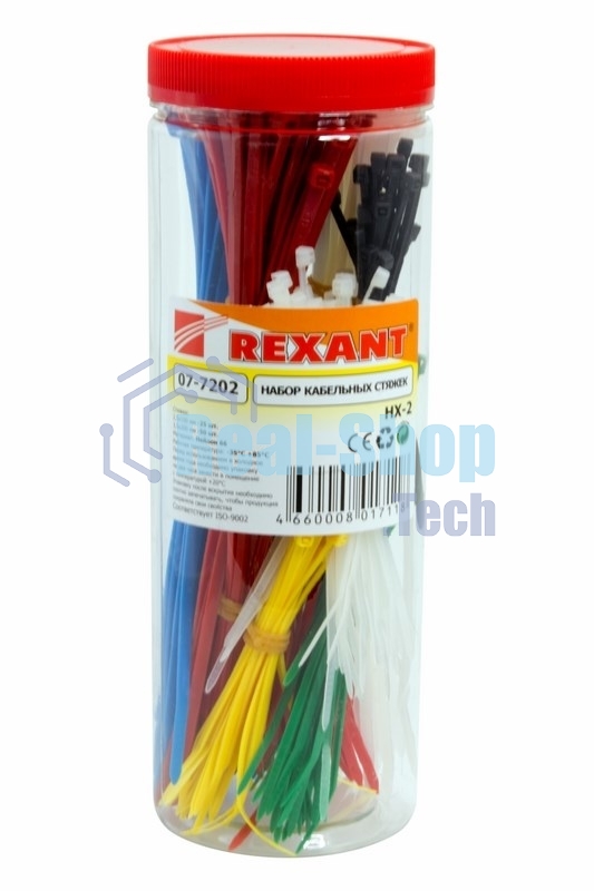 Набор хомутов-стяжек нейлоновых Rexant 100, 200 мм, цветные, НХ-2, тубус 300 шт.