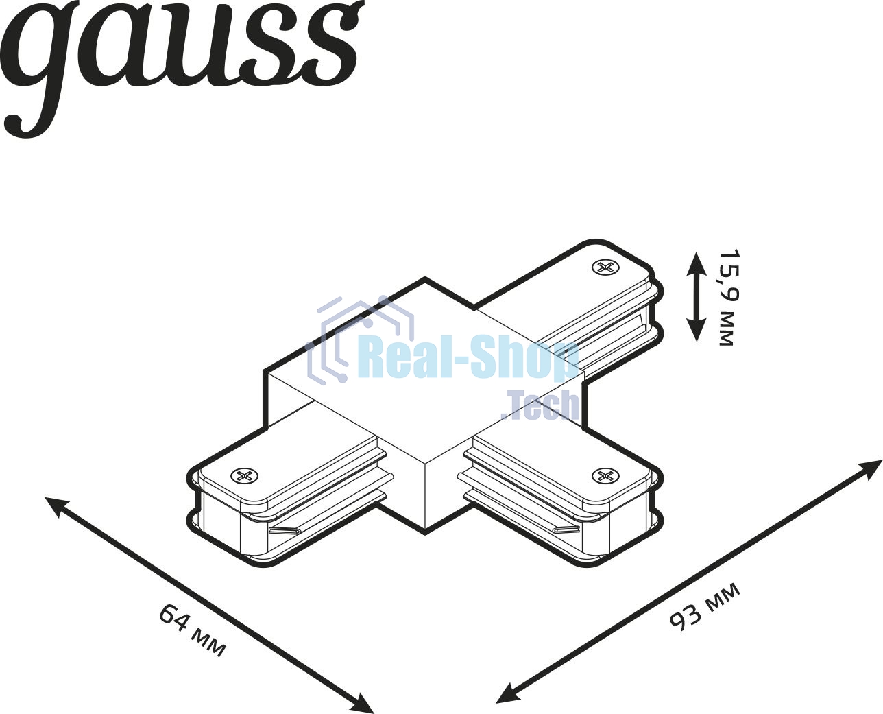Коннектор для трековых шинопроводов Gauss (T) черный