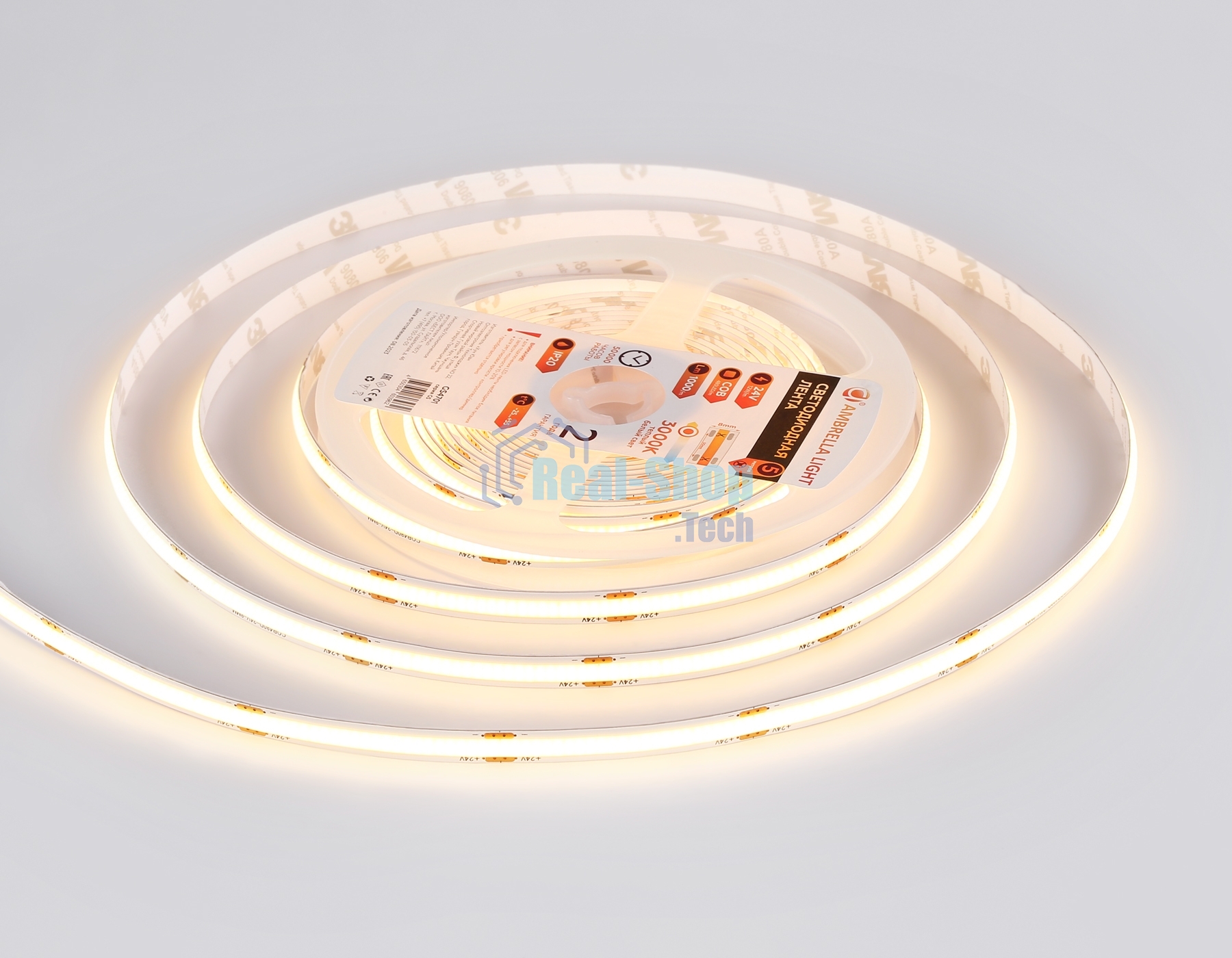 Светодиодная лента Ambrella light GS4701 COB 480Led/ 12W m/ 24V IP20 3000K/ 5000*8*1.54mm (2 конт.)