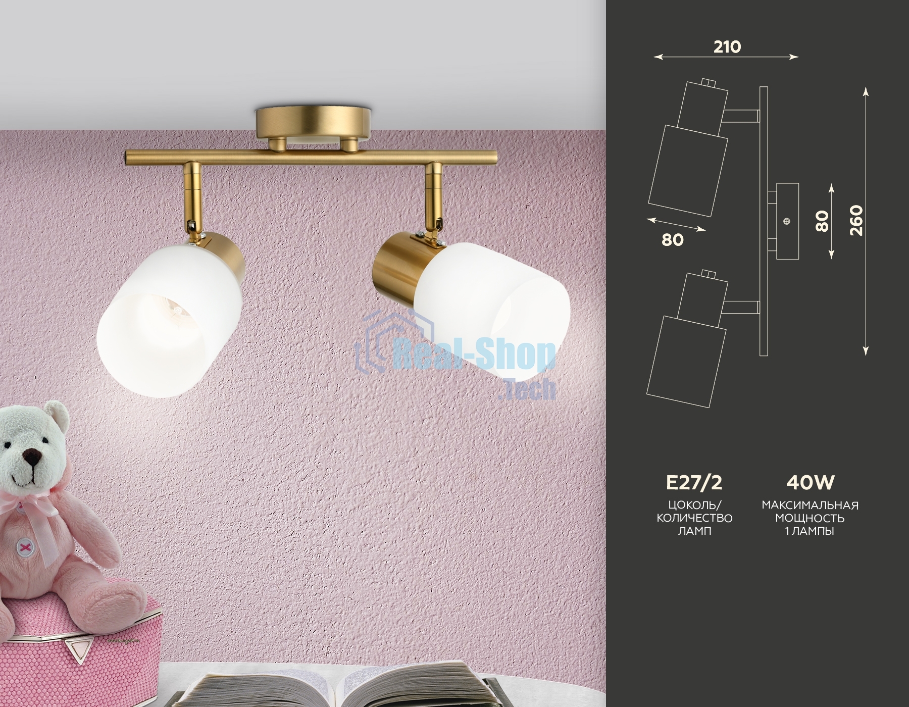 Светильник Ambrella light TR3969/2 BS/FR латунь/белый матовый E27*2 max 40W 260*80*210