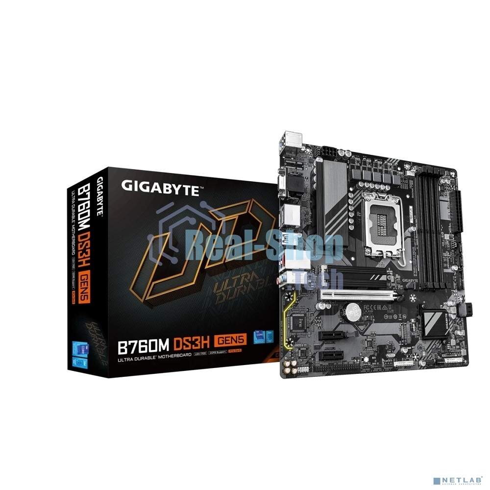 Материнская плата Gigabyte B760M DS3H GEN5 Soc-1700 Intel B760 4xDDR5 mATX AC`97 8ch(7.1) 2.5Gg RAID+VGA+HDMI+DP