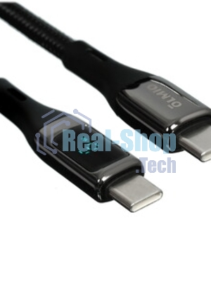 Кабель OLMIO GEEK, Type-C - Type-C, 60W, 1.2м, тканевая оплетка, LCD, черный