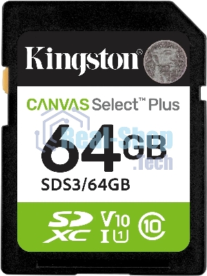 Флеш карта SDXC 64Gb Kingston SDS3/64Gb Canvas Select Plus w/o adapter