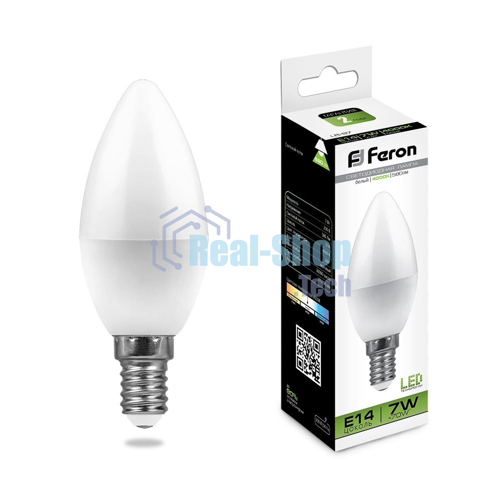 Лампа светодиодная Feron LB-97 7W 230V E14 4000K свеча