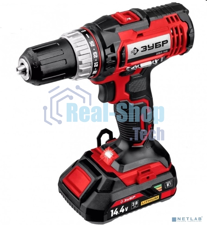 Дрель-шуруповерт аккумуляторная Зубр ДШЛ-145-22, Аккумуляторная, 14,4В, 2 АКБ, Кейс