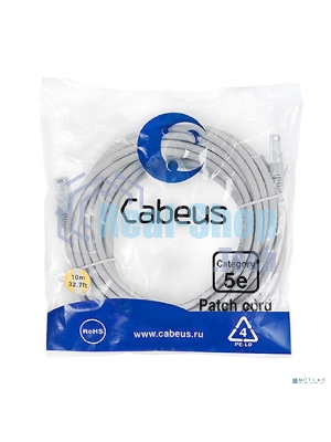 Шнур коммутационный Cabeus, кат. 5е, неэкр., U/UTP, RJ45/RJ45, LSZH, AWG24 10м, серый