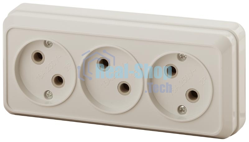 Розетка Intro Quadro 2-205-02 без заземления трехместная 3х2P, 16А-250В, IP20, ОУ, слоновая кость