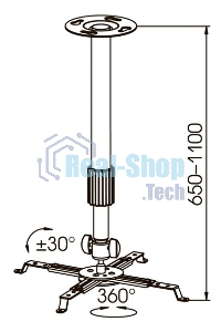 Крепление потолочное Kromax PROJECTOR-300 серый для проектора, 2 ст свободы, наклон 30°, вращение на 360°, от потолка 650-1100 мм, нагрузка до 10 кг