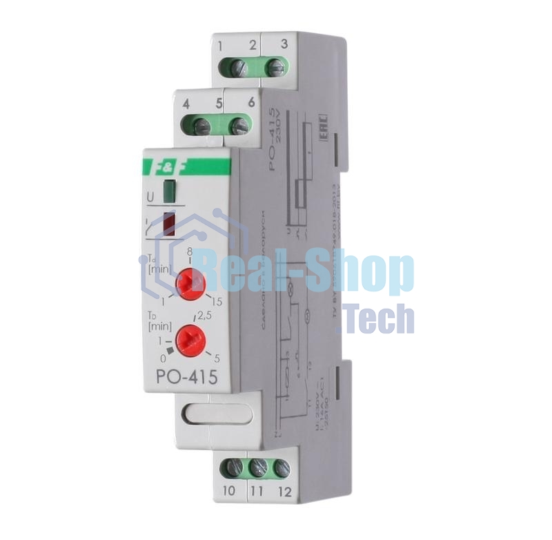Реле времени PO-415 (задержка выкл./управ. контактом 230В 16А 1перекл. IP20 монтаж на DIN-рейке) F&F EA02.001.018