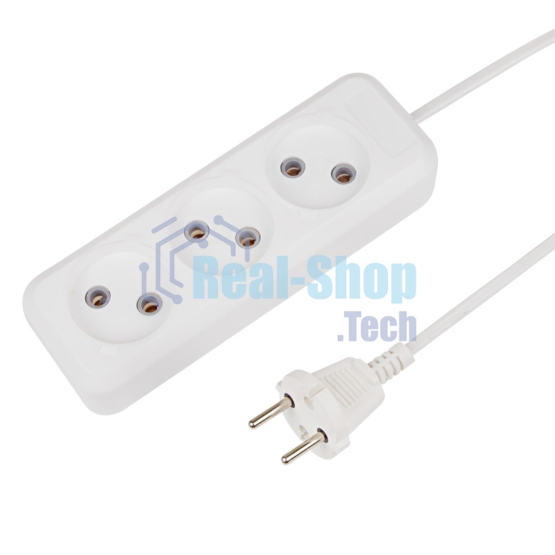 Удлинитель Rexant 3 гнезда, 5 м, 2х0.75 мм², б/з, белый (Сделано в России)