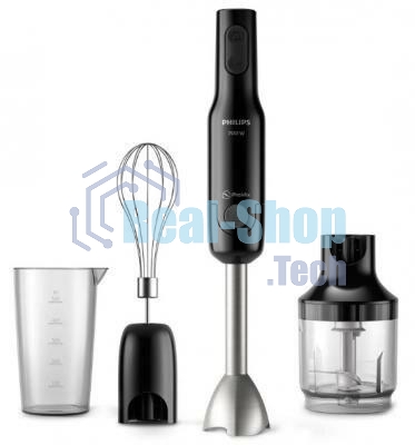 Блендер погружной Philips HR2543/90, 700Вт, 1 скорость, турбо режим, стакан для взбивания, венчик, измельчитель, черный
