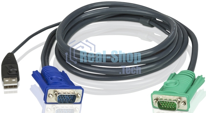 Шнур, мон+клав+мышь USB ATEN, SPHD15=>HD DB15+USB A-Тип, Male-2xMale, 8+4 проводов, опрессованный, 1.8 метр., черный, (2L-5202U)