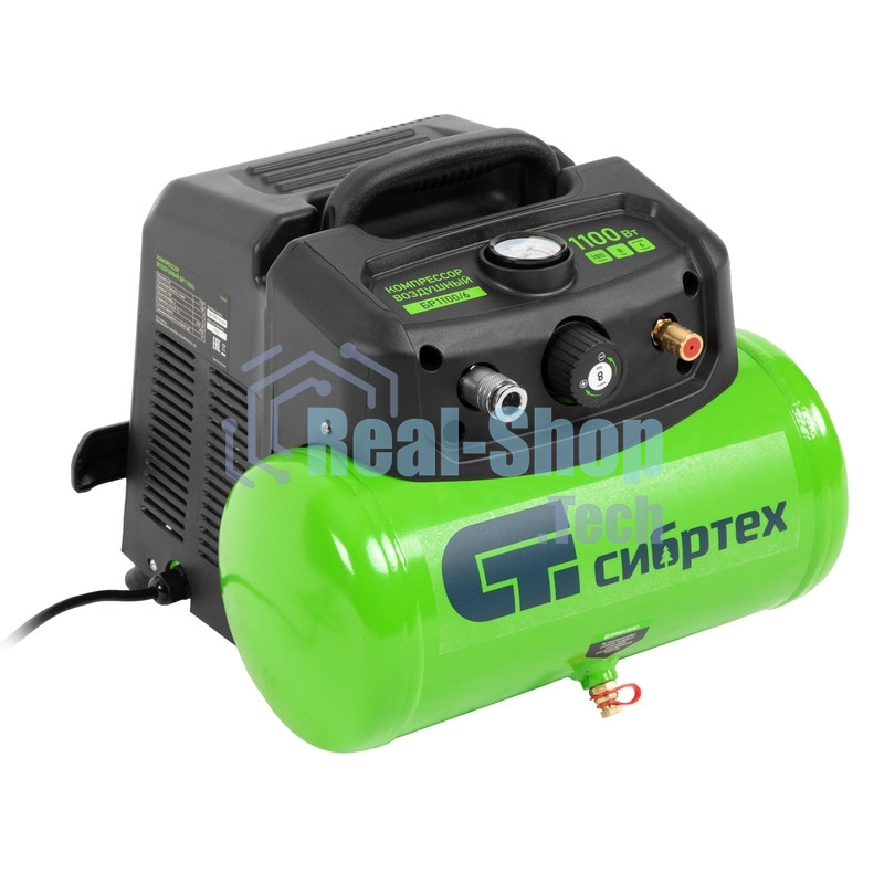 Компрессор воздушный безмаслянный Сибртех BL 1100/6 1100Вт, ресивер 6 литров, 180 л/мин