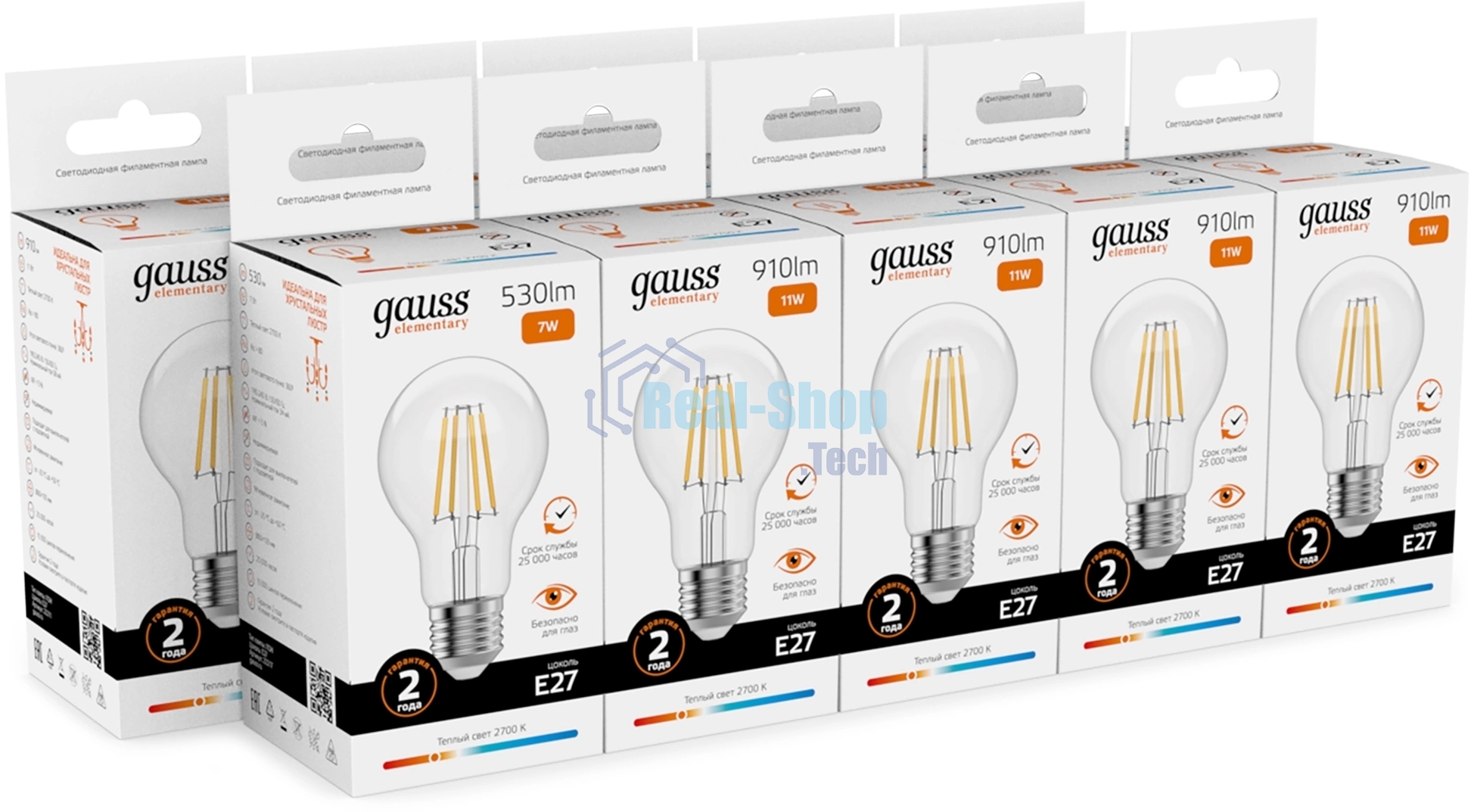 Лампа светодиодная филаментная Gauss Filament 7Вт цок.: E27 груша св. свеч. бел. теп. (упак.: 10 шт)