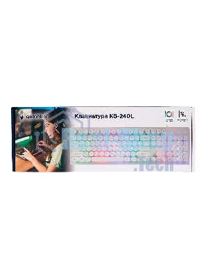 Проводная игровая клавиатура Gembird KB-240L-W, полноразмерная, 104кл, 12Fn, Rainbow, круглые клавиши, 1.6м, белая