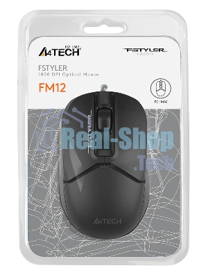 Мышь проводная A4Tech Fstyler FM12 черный, 1000 dpi, USB Type-A, кнопки - 3