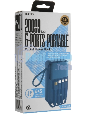 Мобильный аккумулятор Tecno Pocket S201 20000mAh 2.4A синий