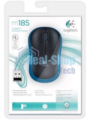 Мышь беспроводная Logitech M185 синий, 1000 dpi, радиоканал, USB, кнопки - 3