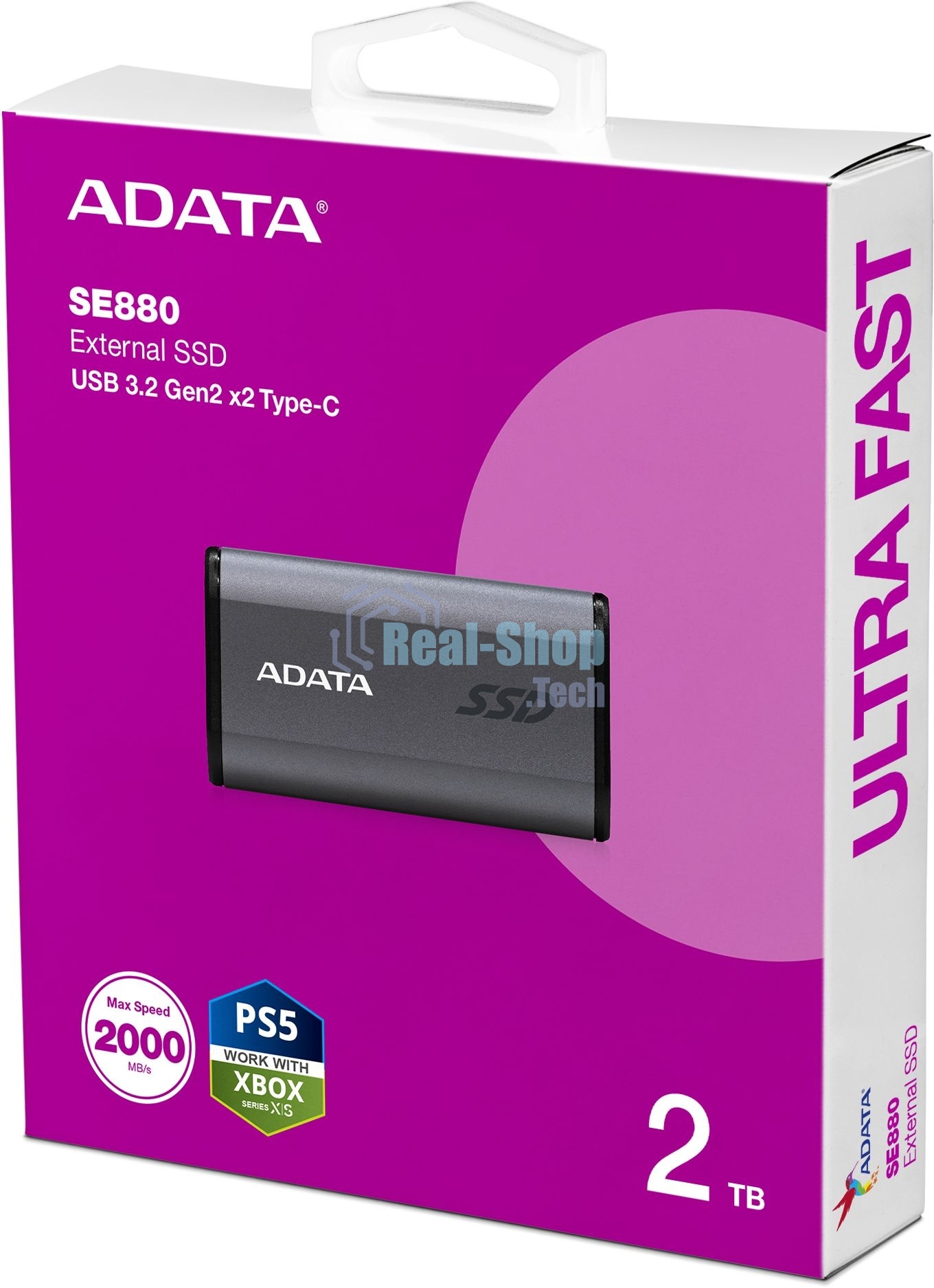 Внешний SSD ADATA Elite SE880, 2TB, USB 3.2 Gen 2x2 Type-C, R/W 2000/2000, серый