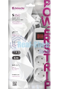 Удлинитель Defender S350 белый 5.0 м, 3 розетки 