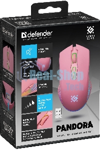 Мышь беспроводная Defender Pandora GM-502 розовый, 3200 dpi, радиоканал, USB, кнопки - 7