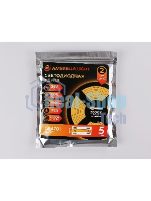 Светодиодная лента Ambrella light GS4701 COB 480Led/ 12W m/ 24V IP20 3000K/ 5000*8*1.54mm (2 конт.)