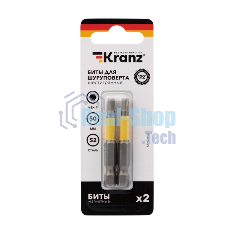 Бита шестигранная Kranz KR-92-0422-1 HEX4х50 мм для шуруповерта (уп.2шт)