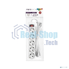 Сетевой фильтр CBR CSF 2505-5.0 White PC, 5 евророзеток, длина кабеля 5 метров, белый (пакет)