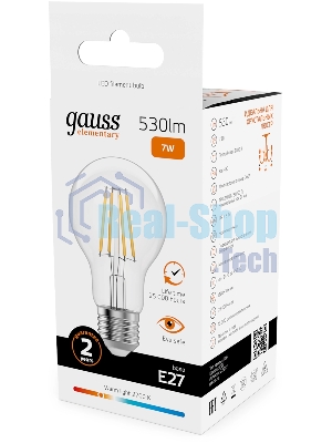 Лампа светодиодная филаментная Gauss Filament 7Вт цок.: E27 груша св. свеч. бел. теп. (упак.: 10 шт)