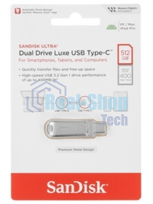 Флешка USB SanDisk Ultra Dual Luxe (SDDDC4-512G-G46), 512Gb, USB 3.2 Gen 1/USB Type-C, R/W 400/150, серебристый